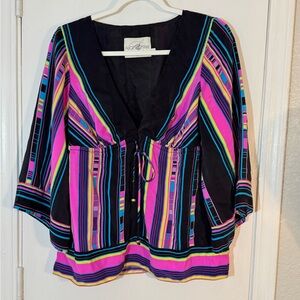 Alice & Trixie Black and Pink Striped Silk Blouse Size M